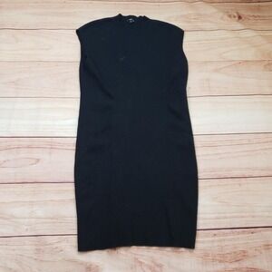 Express Dress Womens XL Black Body Contour Ribbed Knit Sleeveless Mock Neck